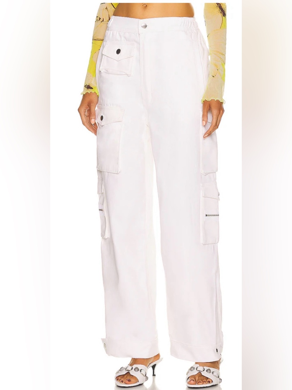 EB Denim White Cargo Wide-Leg Pants